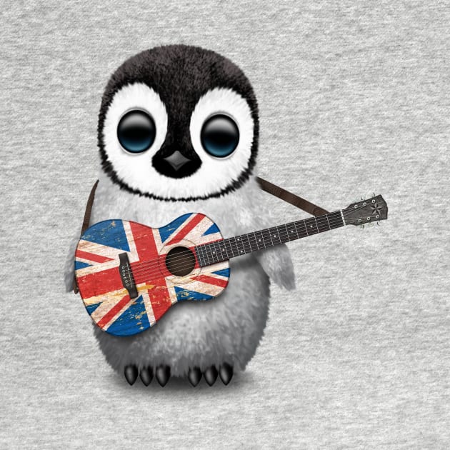 Baby Penguin Playing Union Jack British Flag Guitar by jeffbartels